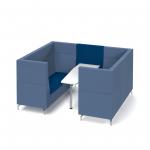 Alban Pod 6 person meeting booth with white table - maturity blue seat and back with range blue sofa body ALB06-MB-RB