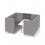 Alban Pod 6 person meeting booth with white table - present grey seat and back with forecast grey sofa body ALB06-PG-FG