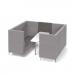 Alban Pod 6 person meeting booth with white table - present grey seat and back with forecast grey sofa body