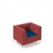 Alban low back single seater sofa with chrome legs - maturity blue seat with extent red back