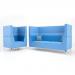 Alban high back double seater sofa with chrome legs - maturity blue seat with extent red back