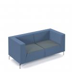 Alban low back double seater sofa with chrome legs - elapse grey seat with range blue back ALBAN02-LOW-EG-RB