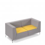 Alban low back double seater sofa with chrome legs - lifetime yellow seat with forecast grey back ALBAN02-LOW-LY-FG