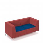 Alban low back double seater sofa with chrome legs - maturity blue seat with extent red back ALBAN02-LOW-MB-ER