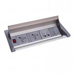 Aero fliptop in-table power module x UK sockets and 1 x RJ45 socket and 1 x twin USB fast charge - grey/silver