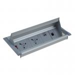 Aero flip top in-table power module x UK sockets, 1 x RJ45 socket, 1 x twin USB fast charge - greysilver APD2PINF/1S/1D/1T-K