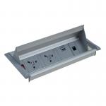 Aero fliptop in-table power module x UK sockets and 1 x RJ45 socket and 1 x twin USB fast charge - grey/silver