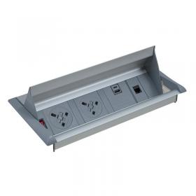 Aero fliptop in-table power module x UK sockets, 1 x RJ45 socket, 1 x twin USB fast charge - grey/silver APD2PINF/1S/1D/1T-K