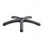This photograph features a sleek black nylon 5 star base with Dams arm rests, measuring 635m. The base is sturdy and provides stability. The arm rests add extra comfort and support. In the center is an adjustable mechanism for personalized height and positioning.