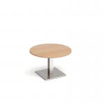 Brescia circular coffee table with flat square brushed steel base 800mm - beech BCC800-BS-B