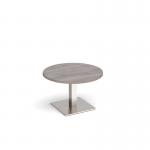 Brescia circular coffee table with flat square brushed steel base 800mm - grey oak BCC800-BS-GO