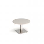 Brescia circular coffee table with flat square brushed steel base 800mm - Light grey BCC800-BS-LG
