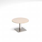 Brescia circular coffee table with flat square brushed steel base 800mm - maple