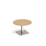 Brescia circular coffee table with flat square brushed steel base 800mm - oak