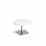 Brescia circular coffee table with flat square brushed steel base 800mm - white BCC800-BS-WH