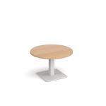 Brescia circular coffee table with flat square white base 800mm - beech