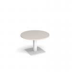 Brescia circular coffee table with flat square white base 800mm - Light Grey BCC800-WH-LG