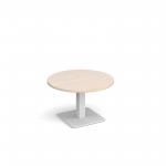 Brescia circular coffee table with flat square white base 800mm - maple