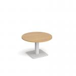 Brescia circular coffee table with flat square white base 800mm - oak BCC800-WH-O