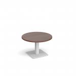 Brescia circular coffee table with flat square white base 800mm - walnut BCC800-WH-W
