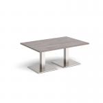 Brescia rectangular coffee table with flat square brushed steel bases 1200mm x 800mm - grey oak BCR1200-BS-GO