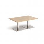 Brescia rectangular coffee table with flat square brushed steel bases 1200mm x 800mm - kendal oak BCR1200-BS-KO