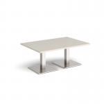 Brescia rectangular coffee table with flat square brushed steel bases 1200mm x 800mm - Light Grey BCR1200-BS-LG