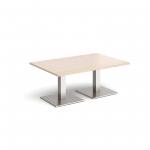 Brescia rectangular coffee table with flat square brushed steel bases 1200mm x 800mm - maple BCR1200-BS-M