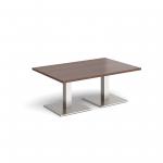 Brescia rectangular coffee table with flat square brushed steel bases 1200mm x 800mm - walnut BCR1200-BS-W