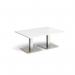 Brescia rectangular coffee table with flat square brushed steel bases 1200mm x 800mm - white BCR1200-BS-WH