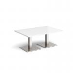 Brescia rectangular coffee table with flat square brushed steel bases 1200mm x 800mm - white