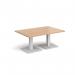 Brescia rectangular coffee table with flat square white bases 1200mm x 800mm - beech BCR1200-WH-B