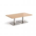 Brescia rectangular coffee table with flat square brushed steel bases 1400mm x 800mm - made to order BCR1400-BS