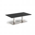 Brescia rectangular coffee table with flat square brushed steel bases 1400mm x 800mm - Black BCR1400-BS-BK