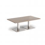 Brescia rectangular coffee table with flat square brushed steel bases 1400mm x 800mm - barcelona walnut BCR1400-BS-BW