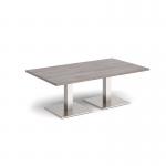 Brescia rectangular coffee table with flat square brushed steel bases 1400mm x 800mm - grey oak BCR1400-BS-GO