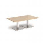 Brescia rectangular coffee table with flat square brushed steel bases 1400mm x 800mm - kendal oak BCR1400-BS-KO