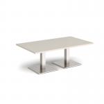 Brescia rectangular coffee table with flat square brushed steel bases 1400mm x 800mm - Light Grey BCR1400-BS-LG