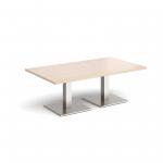 Brescia rectangular coffee table with flat square brushed steel bases 1400mm x 800mm - maple BCR1400-BS-M