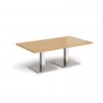 Brescia rectangular coffee table with flat square brushed steel bases 1400mm x 800mm - oak