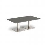 Brescia rectangular coffee table with flat square brushed steel bases 1400mm x 800mm - Onyx Grey BCR1400-BS-OG