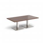 Brescia rectangular coffee table with flat square brushed steel bases 1400mm x 800mm - walnut