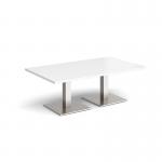 Brescia rectangular coffee table with flat square brushed steel bases 1400mm x 800mm - white BCR1400-BS-WH