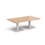 Brescia rectangular coffee table with flat square white bases 1400mm x 800mm - beech