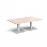 Brescia rectangular coffee table with flat square white bases 1400mm x 800mm - maple