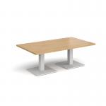 Brescia rectangular coffee table with flat square white bases 1400mm x 800mm - oak