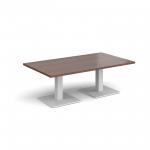 Brescia rectangular coffee table with flat square white bases 1400mm x 800mm - walnut BCR1400-WH-W