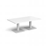 Brescia rectangular coffee table with flat square white bases 1400mm x 800mm - white