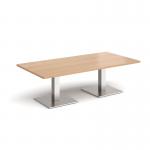 Brescia rectangular coffee table with flat square brushed steel bases 1600mm x 800mm - made to order BCR1600-BS