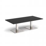 Brescia rectangular coffee table with flat square brushed steel bases 1600mm x 800mm - Black BCR1600-BS-BK